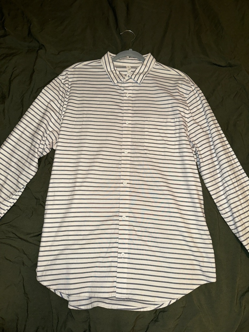 lululemon athletica White and Navy Striped Casual Button-Down Shirt